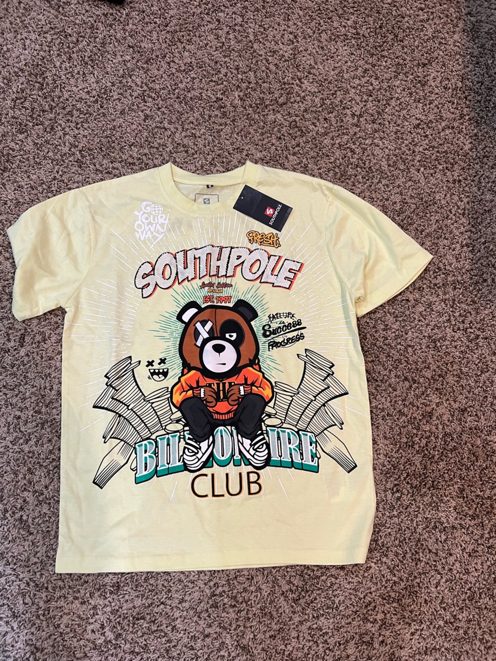 South Pole Yellow Bear Graphic Tee with Bold Crew Design
